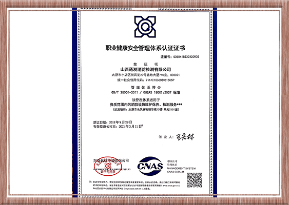 職業(yè)健康安全管理體系認(rèn)證證書